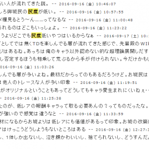 流石に民度が高いユーザーは彦根大坂に粘着して圧力かけるし、気に食わない性能だと難癖付けて圧力かけるの流石っすね＾＾；いやぁあ、低レアでも雑魚でも我慢して使い方模索する城民の民度低すぎぃい　　今でもヒゴネは許してないし、今回もうんざりしてるぞ
http://scre.swiki.jp/index.php?Comments%2F%E9%9B%91%E8%AB%87%E6%8E%B2%E7%A4%BA%E6%9D%BFVol27&word=%E6%B0%91%E5%BA%A6