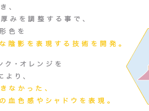 二層構造の割合をなだらかに変化させることで質感を表現、でいいのかな？　なんだかよくわからんがすごい技術だ