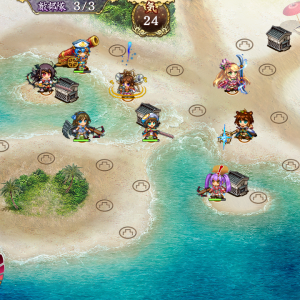 白浜の争奪戦 -参-【難】　尾山改⇒三原改⇒肥後千葉⇒板島丸串⇒多賀改⇒平戸改⇒亀井or福山そのあと各自ダメージは敵範囲に合わせて巨大化。三原は早めにしておくと良い　ラスト術兜の群れが三原を襲うので平戸の海賊で乗り切る。丸串は最大化で範囲を広げて福山城で兜の群れを倒す。