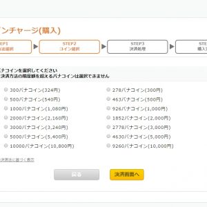 バナコインチャージ(購入) 料金表