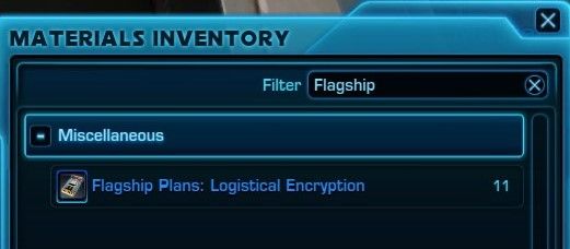 Flagship PlanのFlagmentはMaterials Inventoryに格納されます。
生産しないかたは、Logistical EncryptionをGuild Bankに寄付願います。