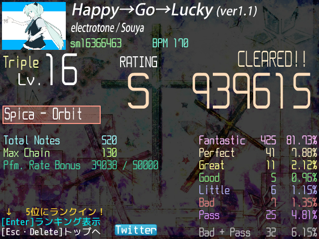 Happy→Go→Lucky Triple
片手S！！！！！