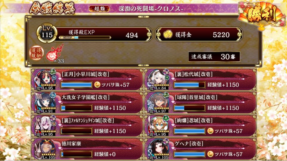 初日は異伝江戸ありでもクリアできる気がしなかったけど今回の地獄城３人のおかげで江戸なしでも何とかなった。大変だった分この３人への思い入れが強まった。