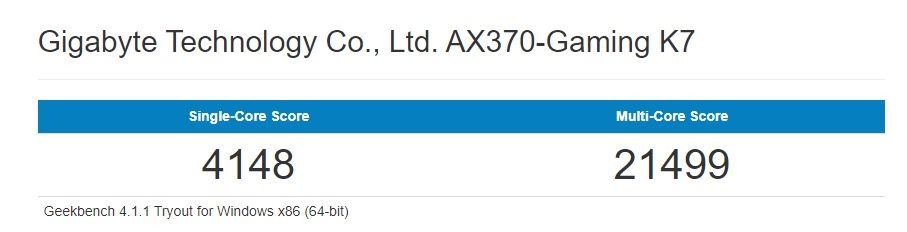 Geekbench4のCPUテスト結果です。「Ryzen7 1700@4.0GHz DDR4-2666 8GBx2」