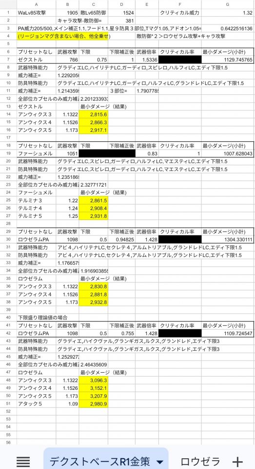 デクストベースR1の最小ダメージ比較