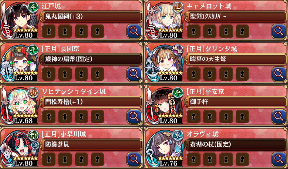 お返事ありがとうございます。
普段使いの編成は今はこんな感じなんですけど、他のキャラ入れず正月キャラだけの方がいいですかね