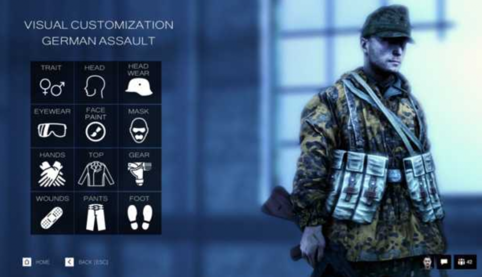 [[Reddit>https://www.reddit.com/r/BattlefieldV/comments/b7hs4k/prettyflackos_concept_of_cosmetics_can_dice_try/]]からだけど服装カスタマイズを売りにするならこのくらいの自由度はほしいよね。現状は服自体はかっこいいのに余計なダサい装備品がてんこ盛りだったりするし