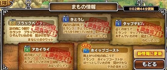 まもの情報残りFランクだけだから更新したいけど、できない。　ホイップゴーストが残っていると躊躇してしまうなぁ。