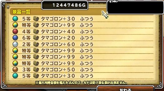 今までタマゴ福引6等ばっかりだったが10連した結果、特等が4個も出た (^-^