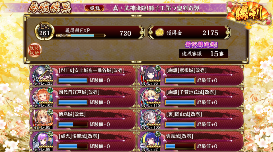 武神は10審でってやってたけど、久々に15審やっとくかでえらい目にあった。最初に安土＆一乗使って負けたせいで、意地でも使いたかったから余計に難しかったわ。とりあえず手持ちで試行錯誤しまくった疲れた。